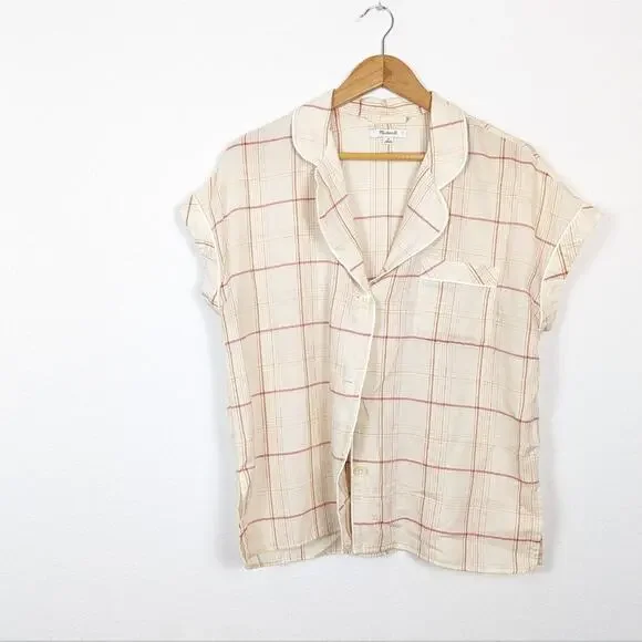 Madewell Fine Plaid Bedtime Button Pajama Top Size M - Picture 3 of 8